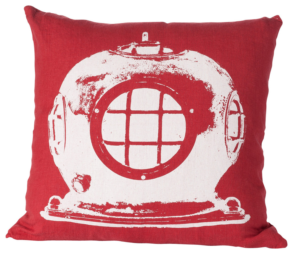 Montauk Diving Helmet Pillow, Red/White