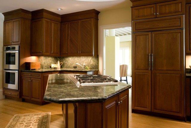 Rich brown cabinets 