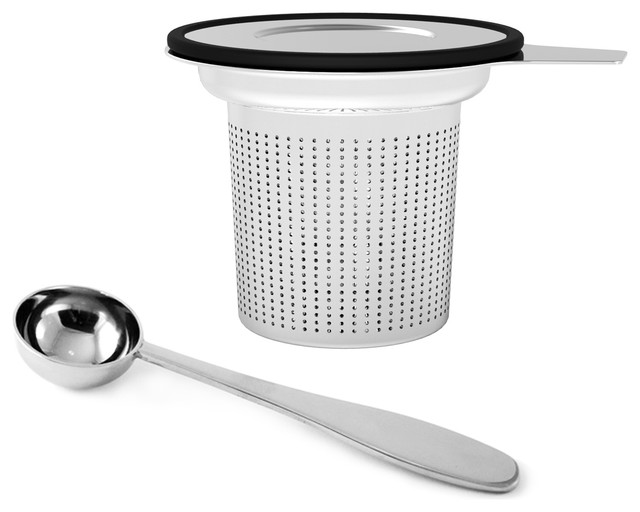 Fuse' Stainless Steel Loose Leaf Tea Infuser With Lid, Silver and Black