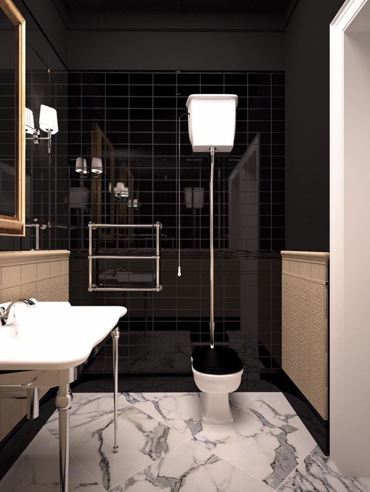 Желто-черная ванная в стиле арт-деко