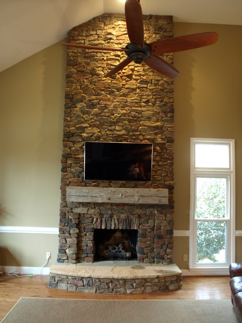 dry stack fireplace images Dry Stack Stone Veneer Fireplace - Traditional - Living Room  
