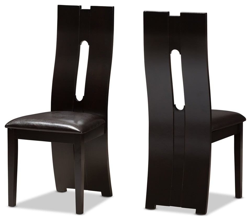 Modern Dark Brown Faux Leather Upholstered Dining Chairs, Set of 2 ...