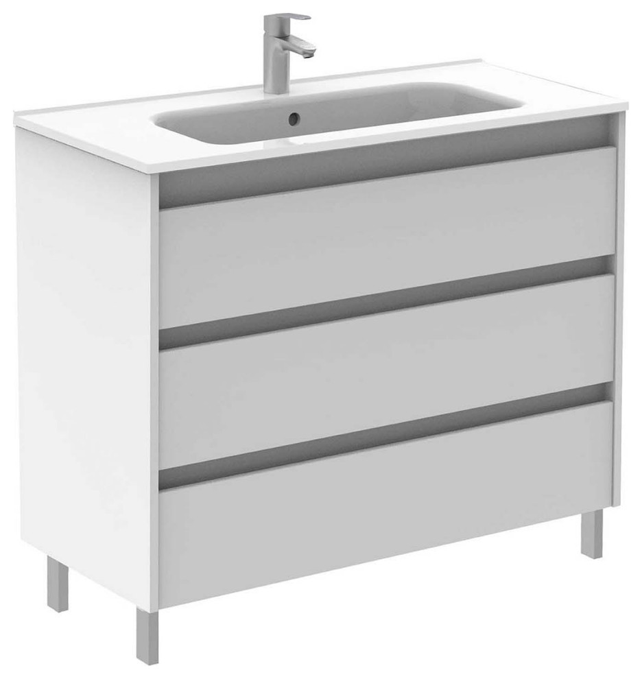 Sansa Collection, 3 Drawer Vanity With Ceramic Top, White, 40 ...