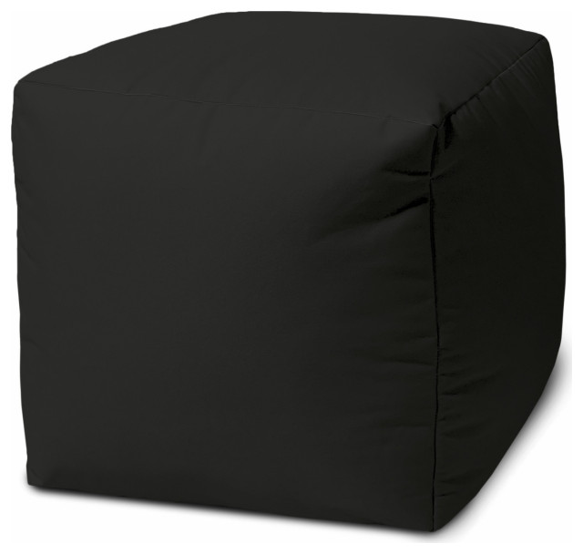 17" Cool Jet Black Solid Color Indoor Outdoor Pouf Ottoman