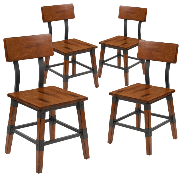 Set Of 4 Industrial Style Dining Chairs Steel Supports & Footrest