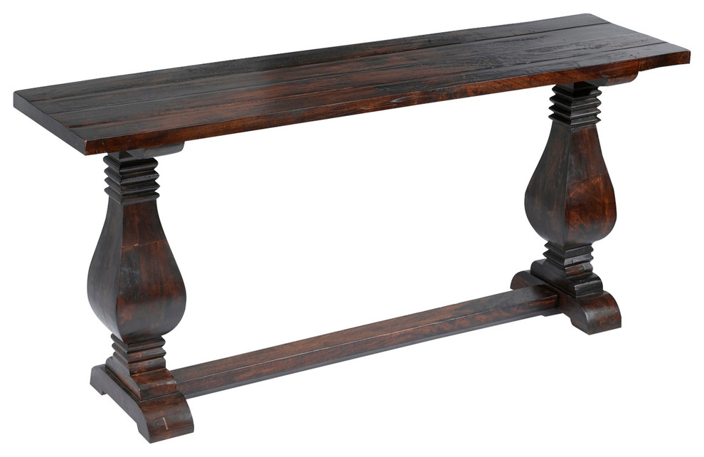 Baluster Console Table, Pecan Finish Traditional Console Tables