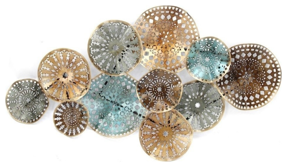 Sagebrook Home Teal/Metal Circles Wall Sculpture Contemporary Metal