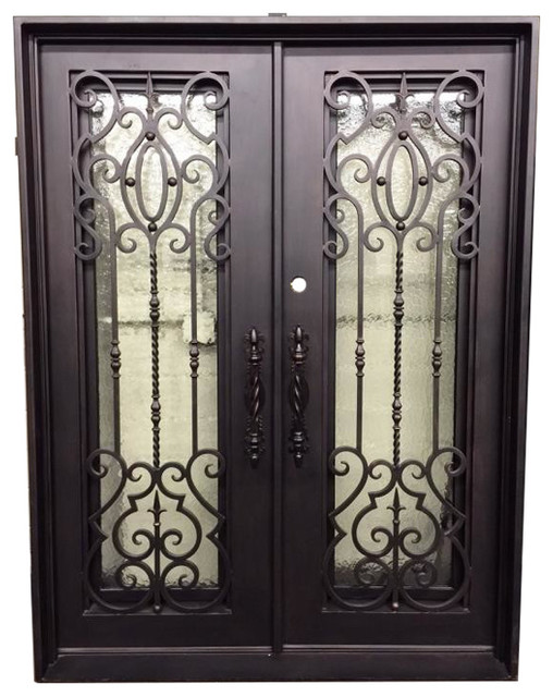 Angelino 2 61x81 Iron Door Square Top Right Hand Inswing Flemish Glass Mediterranean