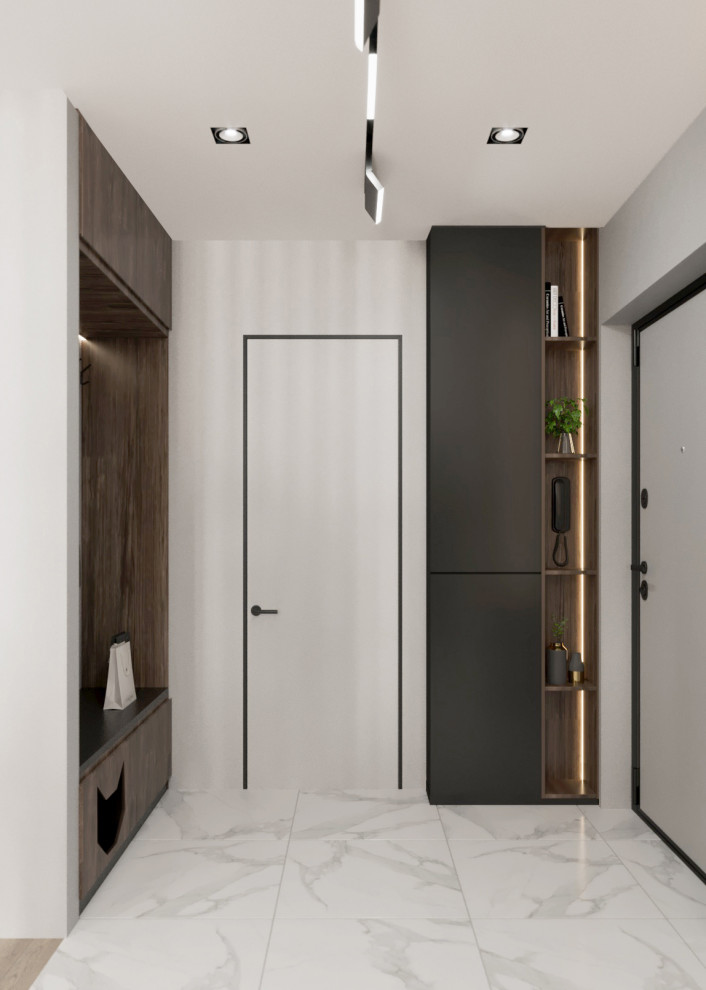 Гостиная и коридор в холодных деревянных тонах