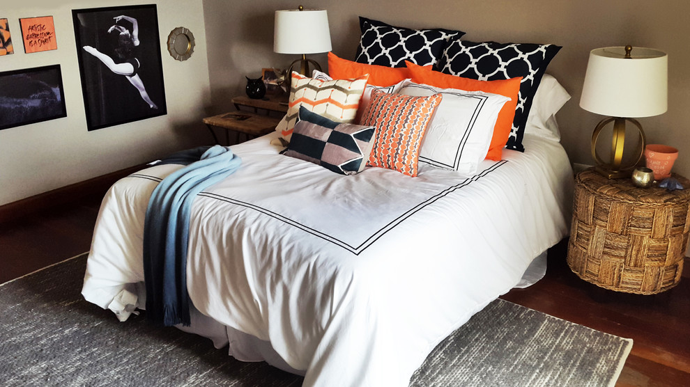 Home design - large transitional medium tone wood floor home design idea with gray walls