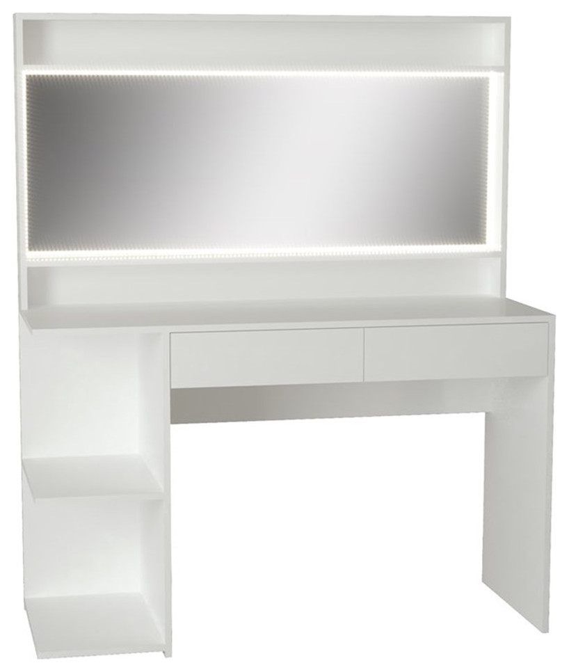 Boahaus Nixi 2Drawer Modern Wood Lighted Vanity with Mirror in White