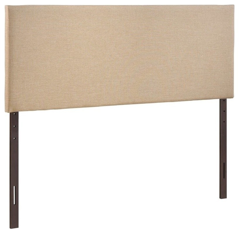 Hawthorne Collections Modern Fabric Upholstered Queen Panel Headboard in Beige Transitional