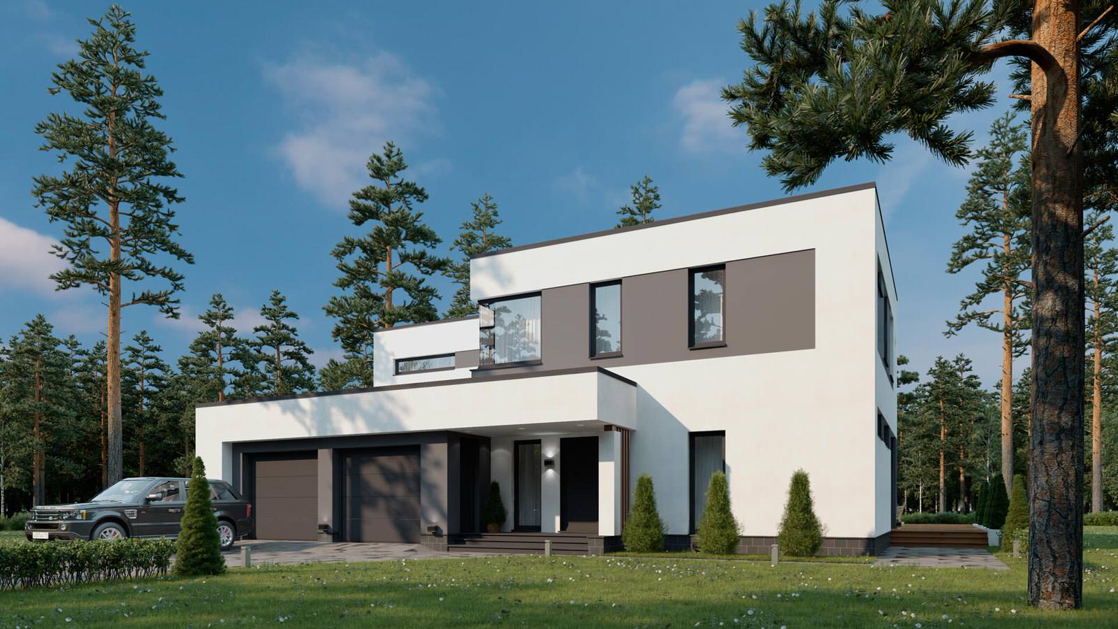 Дом с плоской кровлей в современном стиле