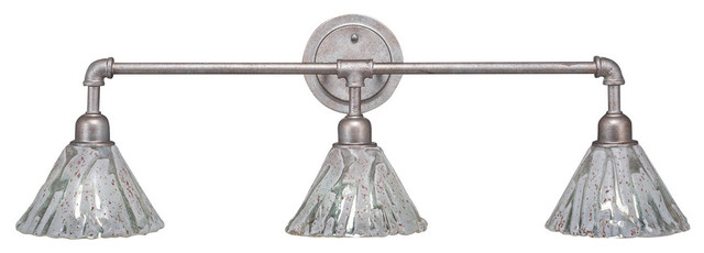 Toltec Lighting Vintage 3 Light Bath Bar with 7 White Muslin Glass