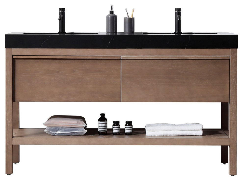 Bibury 60" Chestnut Oak Freestanding Modern Bathroom Vanity