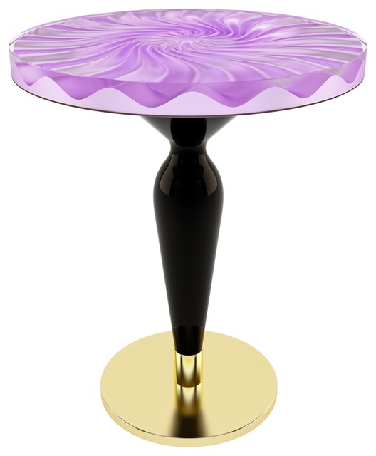Modern Spiral Wavy Round Table, Epoxy Resin & Wood, Light Purple