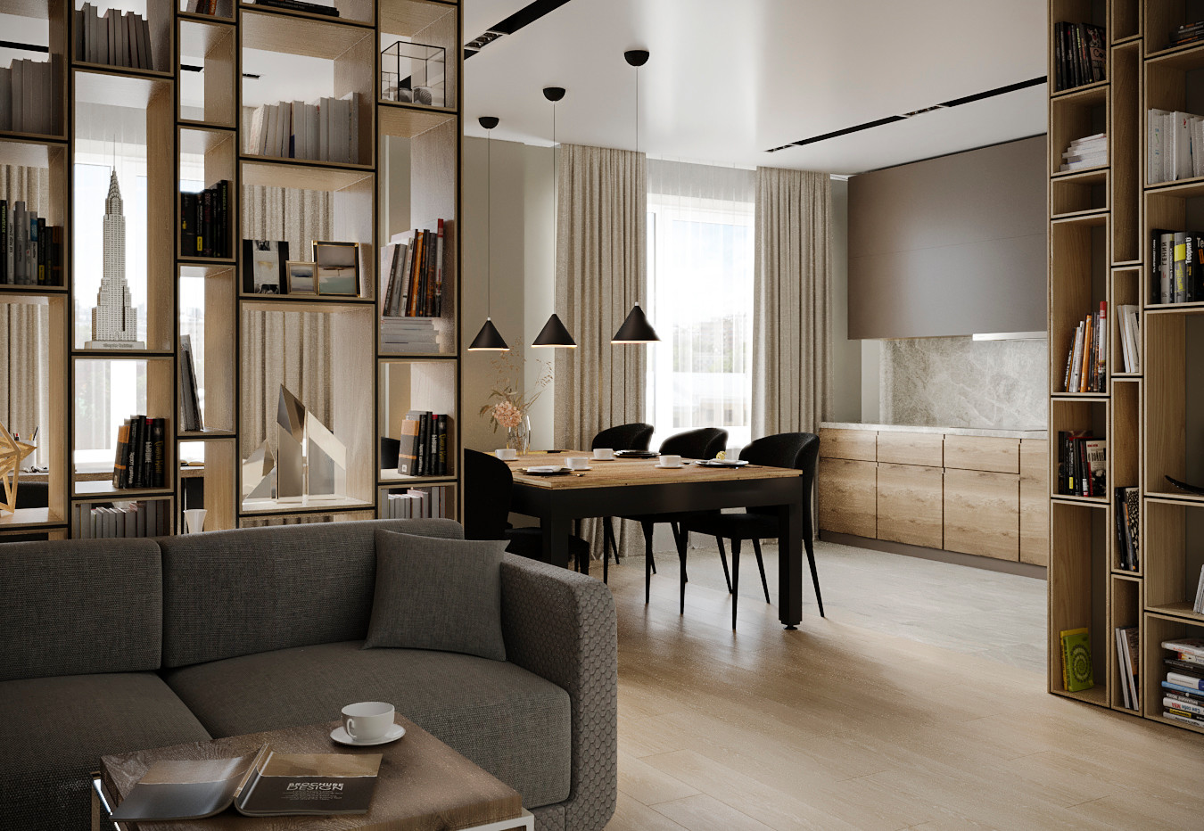 СОВМЕЩЕННАЯ КУХНЯ С БИЛЬЯРДНЫМ СТОЛОМ