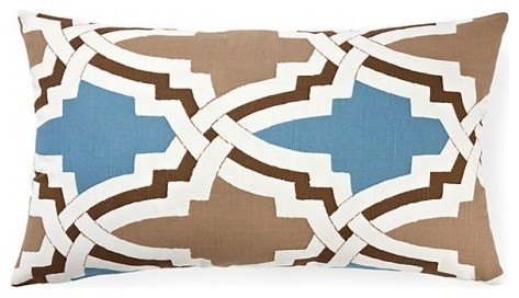 Duralee Bokara Blue and Brown Geometric Pillow