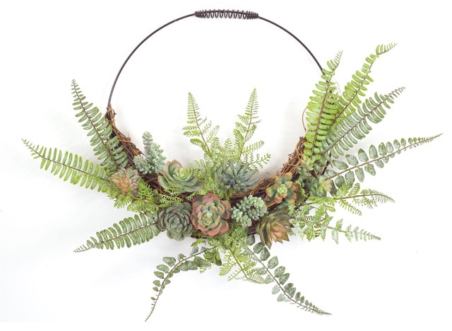 Fern and Succulent Wall D�cor 24.5" x 19.25"H Plastic/Wire