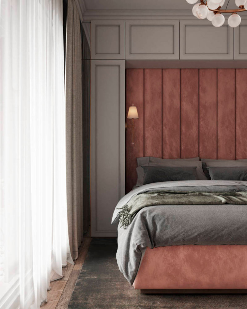 Gray-pink interior. Apartment in St. Petersburg in the neoclassical style