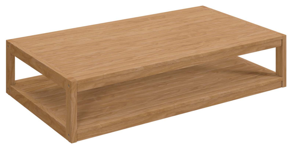 Modway Carlsbad Teak Wood Outdoor Patio Coffee Table in Natural Transitional Outdoor Coffee
