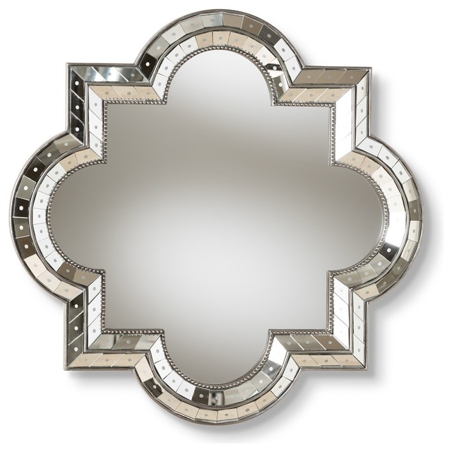 Elegant Art Deco Antique Silver Finished Quatrefoil Accent Wall Mirror