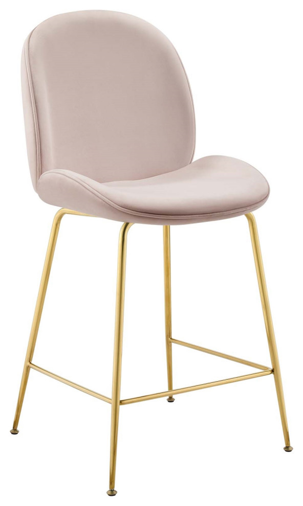 Velvet Counter Stool, Gold Luxe Glam Contemporary Modern Counter Stool