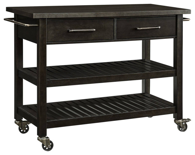 Kitchen Island, Caster Wheels With Storage Drawers & Metal Handles