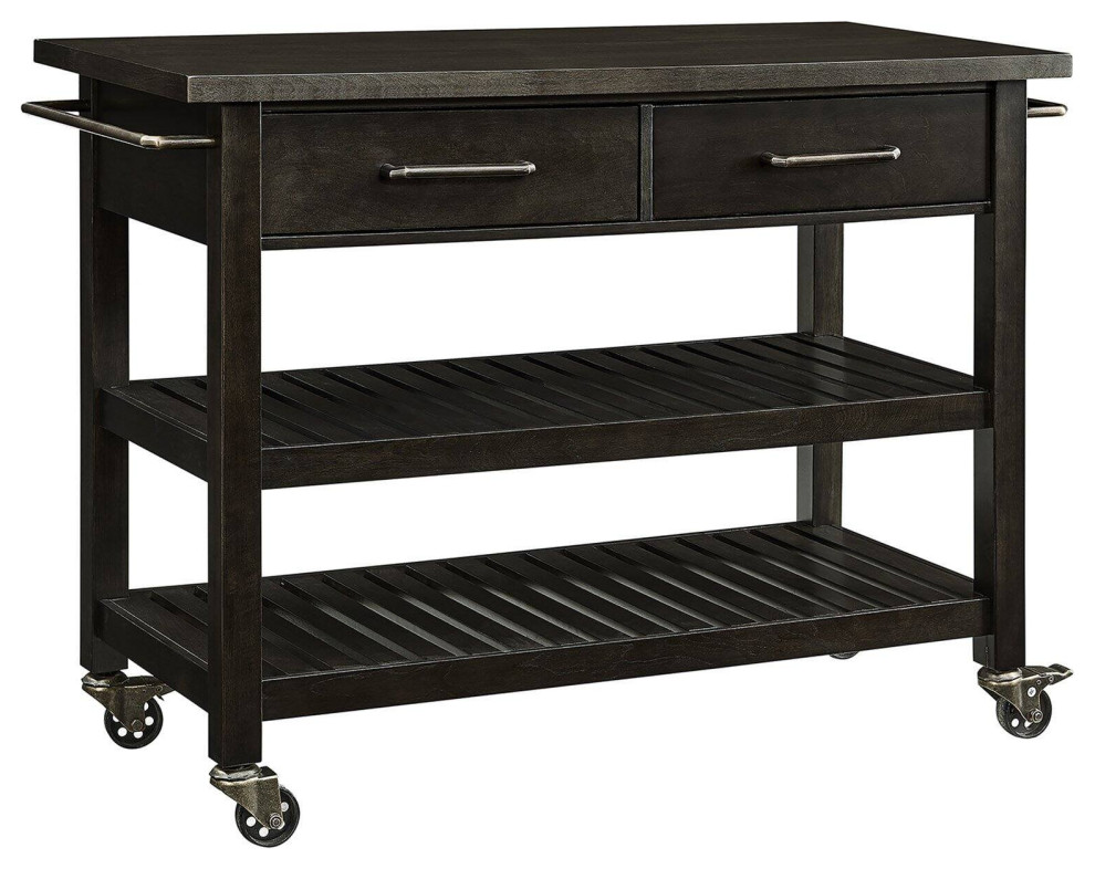 Kitchen Island, Caster Wheels With Storage Drawers & Metal Handles