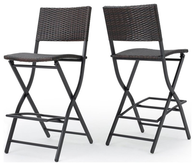 Noble House Margarita Outdoor Multi Brown Wicker Barstools (Set of 2) Outdoor Bar Stools And