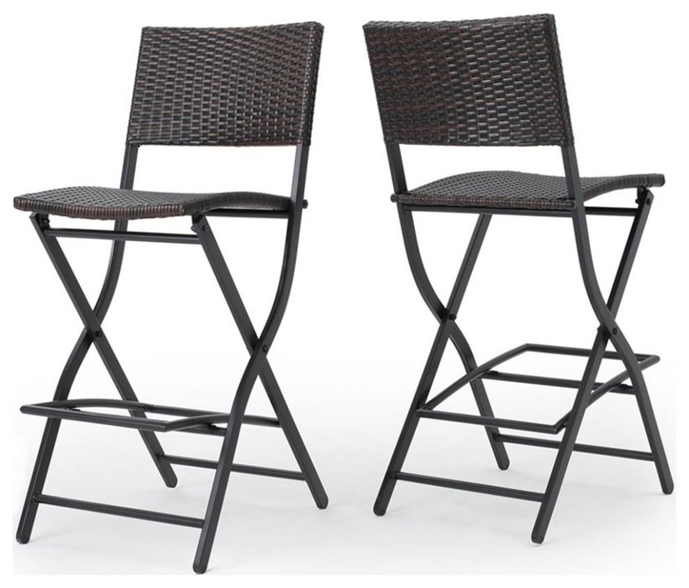 Noble House Margarita Outdoor Multi Brown Wicker Barstools (Set of 2