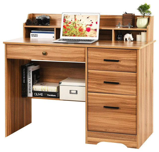 Traditional Desk, Hardwood Frame With Storage Drawers & Open
