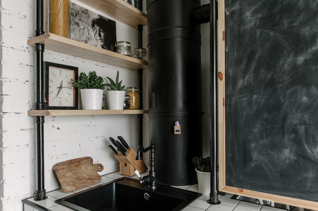 Mansard Malevich village industrial-kitchen