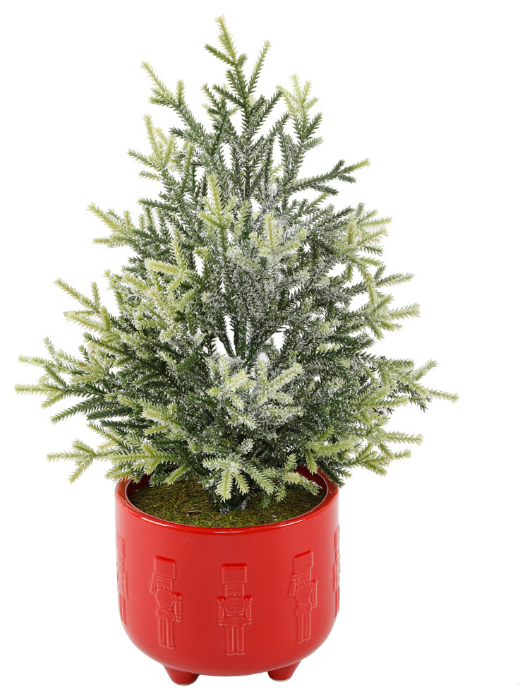 18.5"H Frosted Xmas Tree in 6" Cracker Ceramic Footed