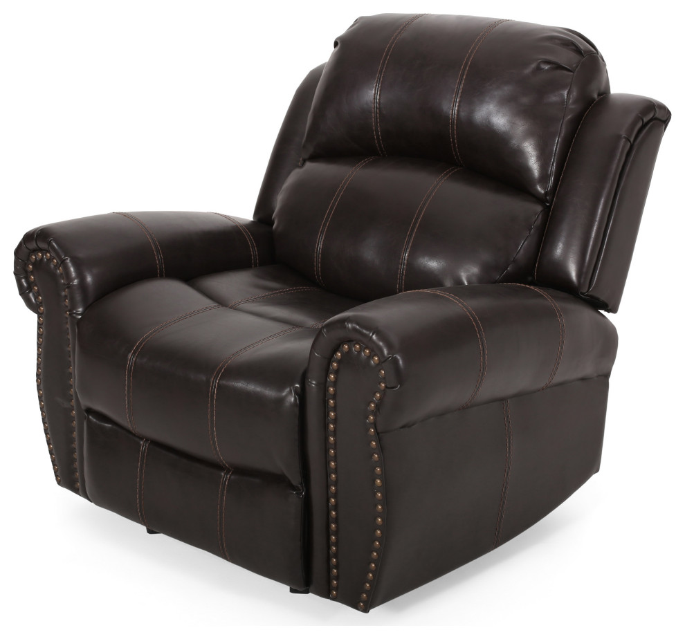 GDF Studio Harbor Brown Leather Glider Recliner Club Chair