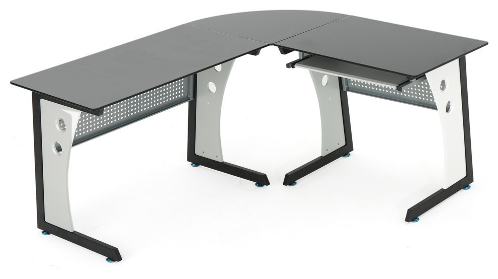 Gdf Studio Orion L Shaped Office Desk With Tempered Glass Top