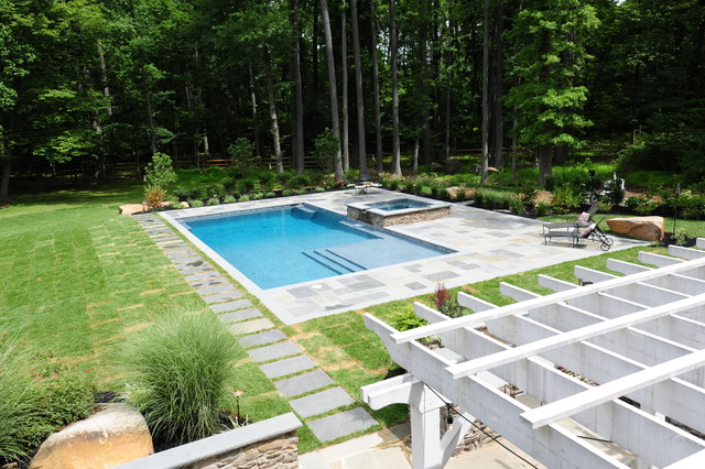 Natural Bluestone Rectangular Pool american-traditional-swimming-pool