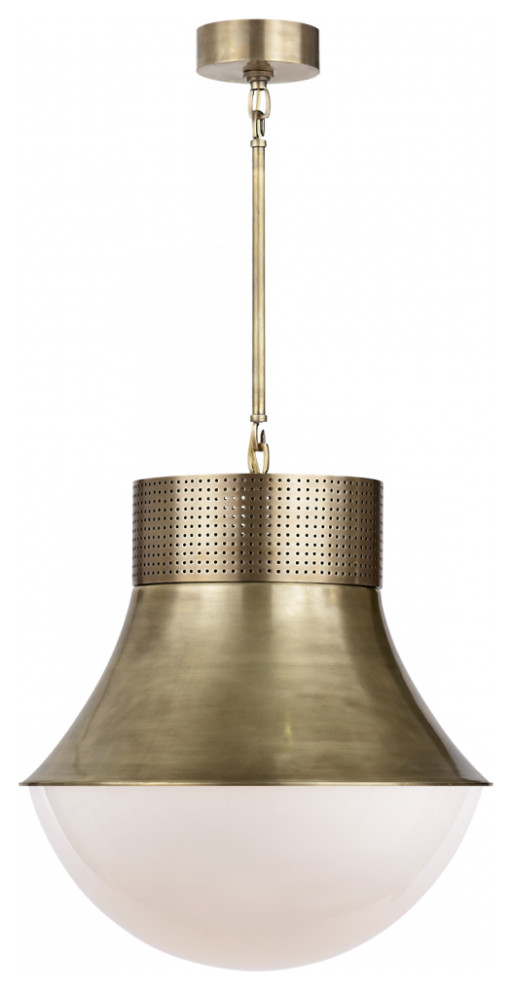 Precision Pendant, 1-Light, Antique Burnished Brass, White Glass, 17"W