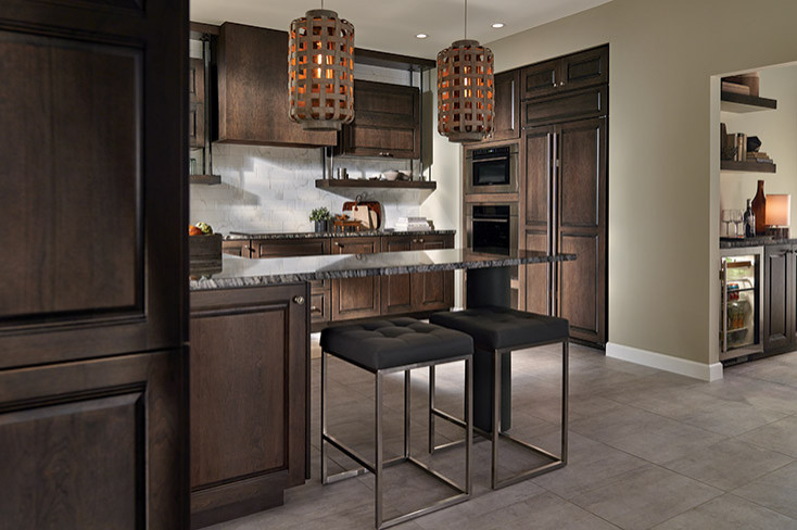 Transitional Kitchen Cabinets with Drink Station