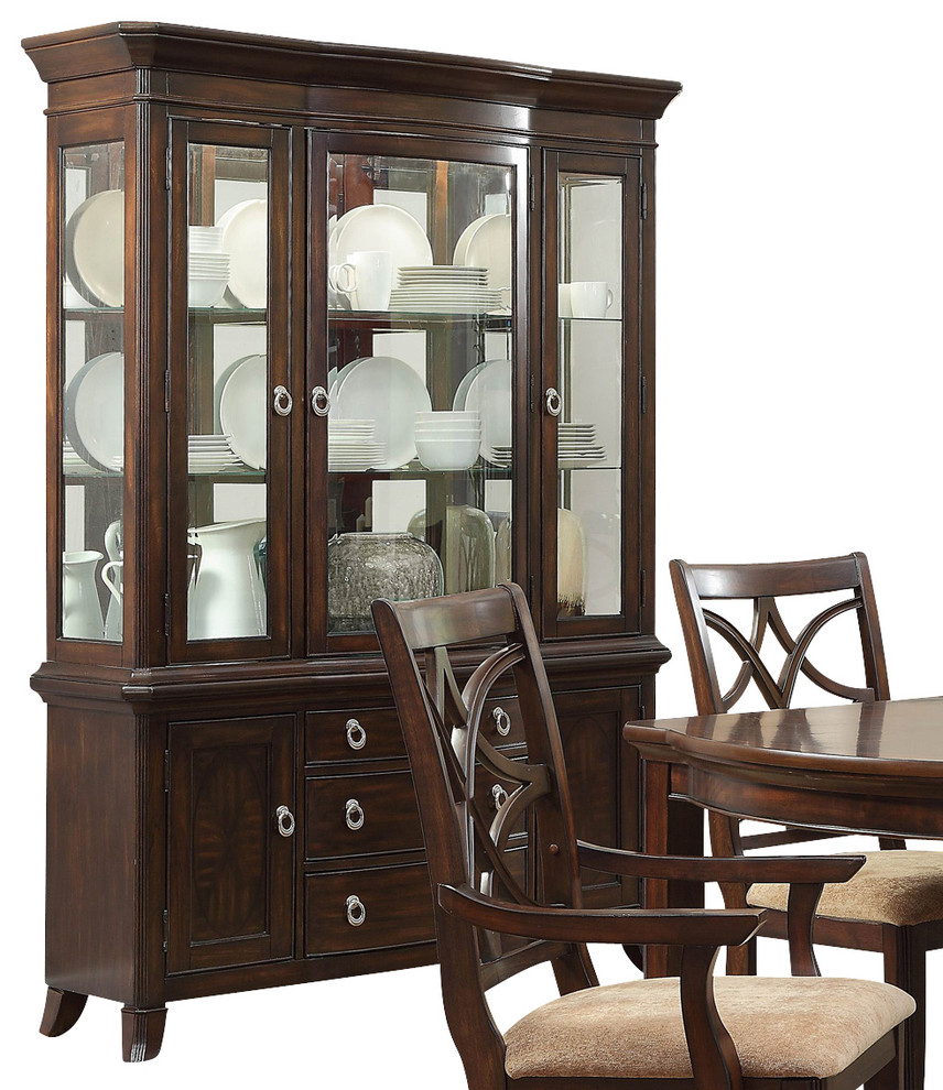 Homelegance Keegan Buffet With Hutch Brown Cherry