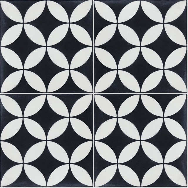 7.9"x7.9" Circulous Black and White Evening Cement Tiles Contemporary