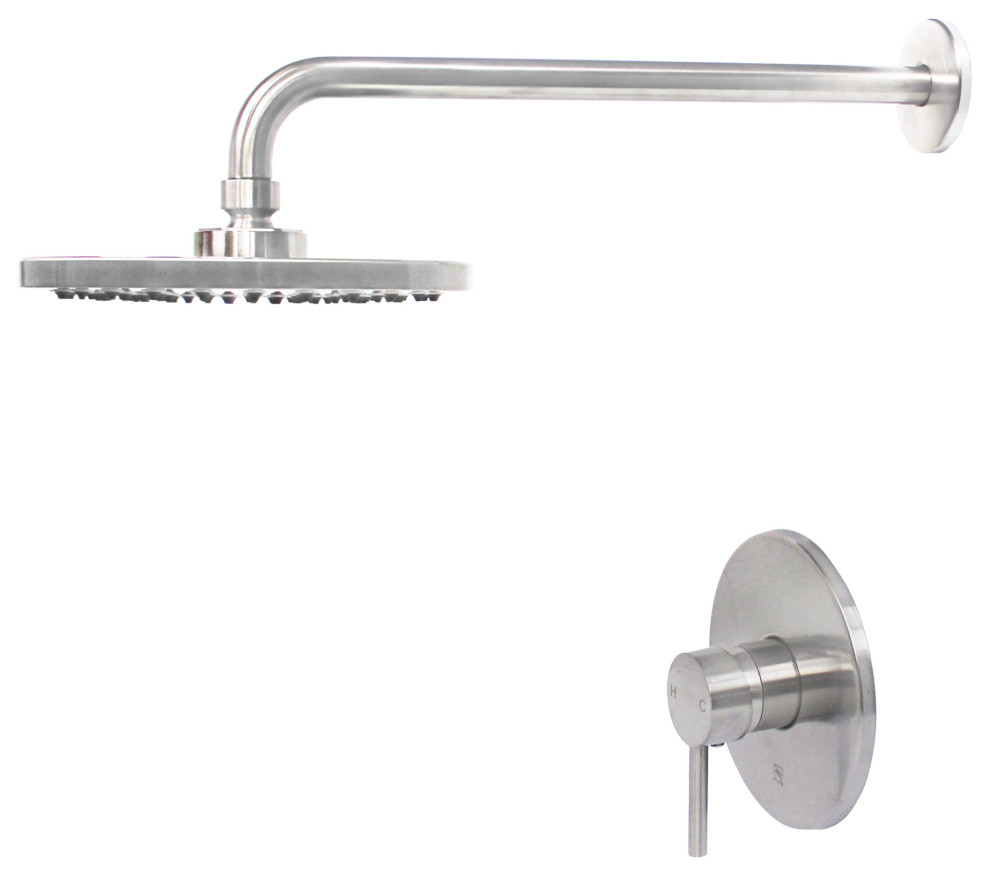 HALO Bathroom Shower Set with Rough-in Valve, Round Shower Head, Arm and Handle, Brushed Nickel