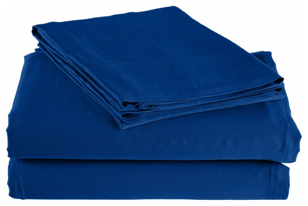 300 Thread Count Deep Fitted Flat Bed Sheet Set, Smoke Blue, Twin Xl