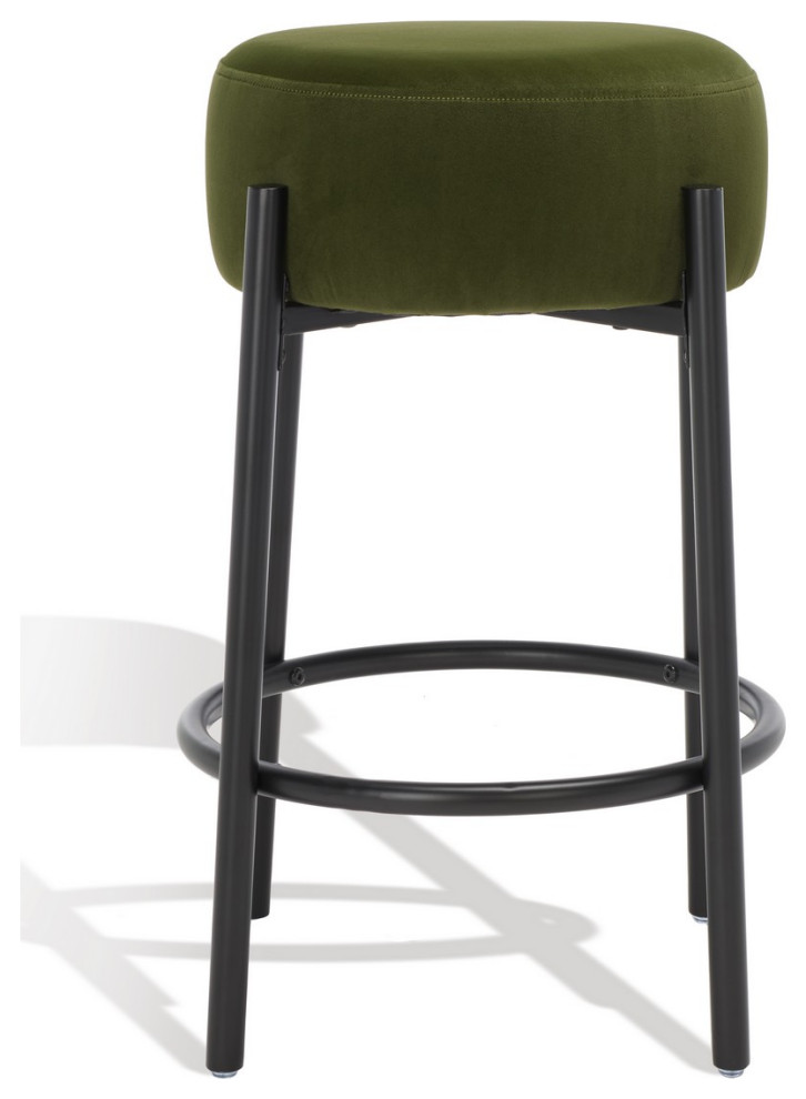 Safavieh Couture Paisleigh Boucle Metal Leg Counter Stool, Forest Green/Black