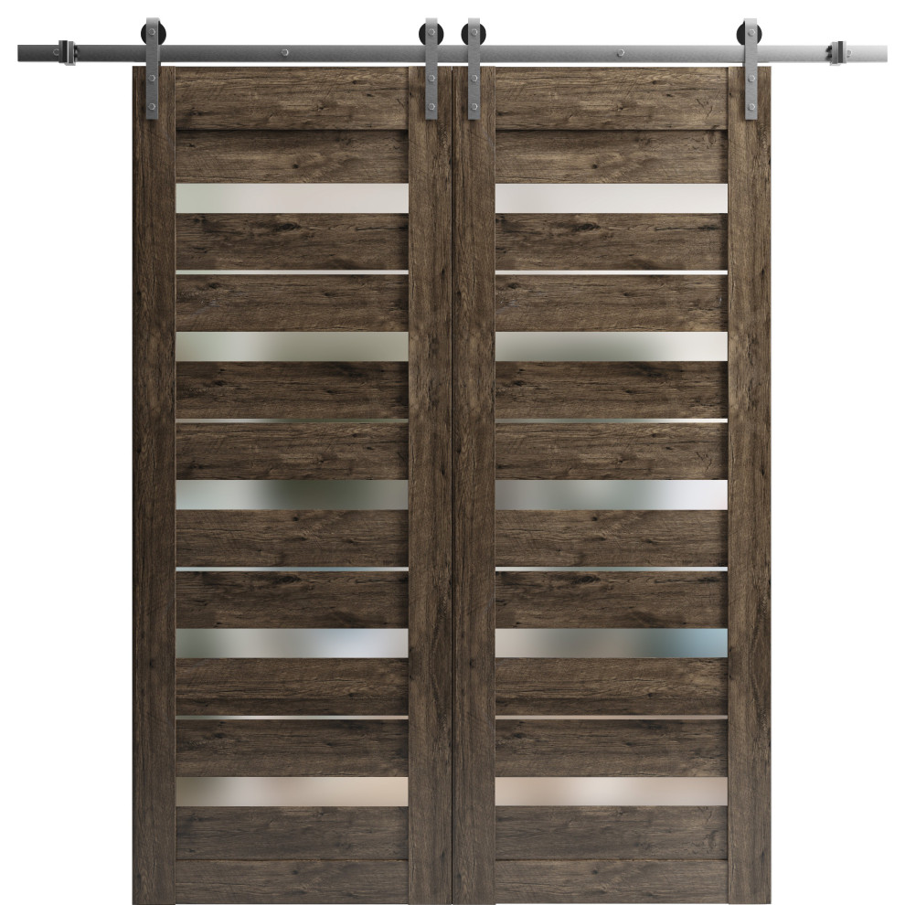 Double Barn Door Quadro 4445 Cognac Oak And Frosted Glass 13ft 64x96 2 32x96 Rustic 3172