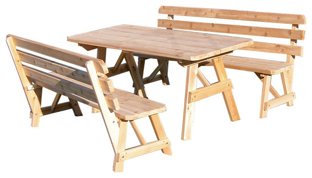 Cedar 6 Foot Picnic Table With 2 Detached Backed Benches
