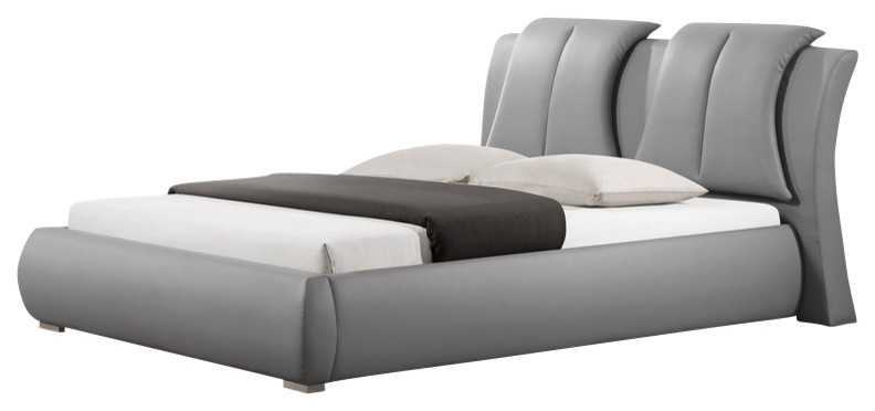 Baxton Studio Malloy Gray Modern Bed with Upholstered Headboard - Queen Size