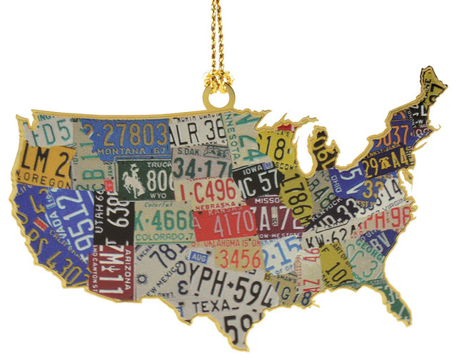  USA  License Plate Map Ornament Traditional Christmas  