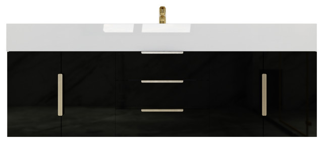Jessica 60" Single Sink Wall Mounted Vanity With Sink, High Gloss Black