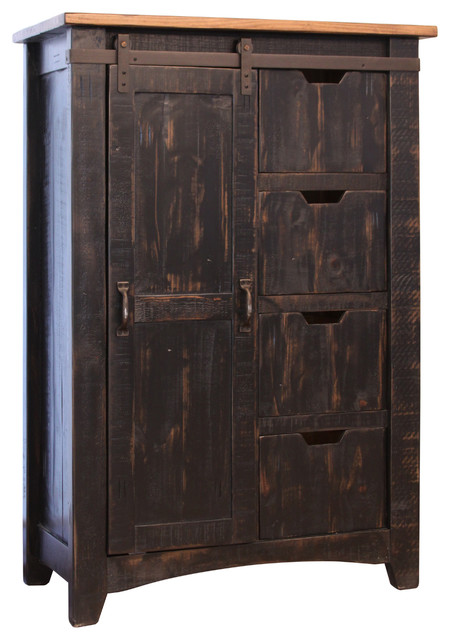 Crafters And Weavers Greenview Barndoor Dresser With 4 Shelves Greenview Barndoor Dresser With 4 Shelves And Drawers Black Armoires
